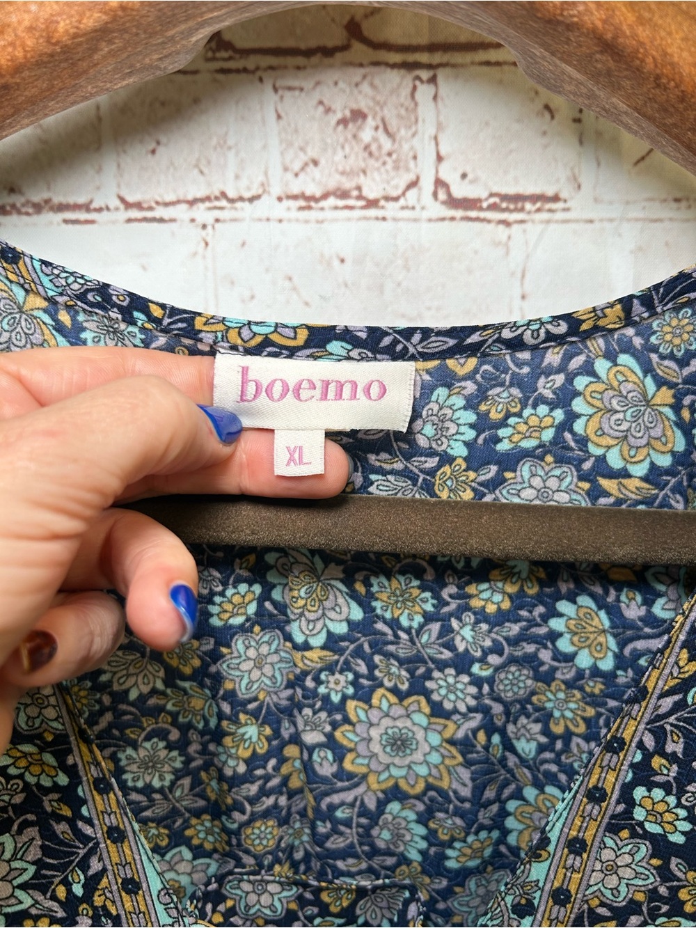 Anthro Boemo Blue Floral Tiered Boho Maxi Dress Size XL Prairie Cottagecore - Picture 5 of 6